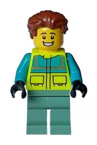 Paramedic - Male, Dark Turquoise and Neon Yellow Safety Vest, Sand Green Legs, Reddish Brown Hair, Open Mouth Smile cty1572
