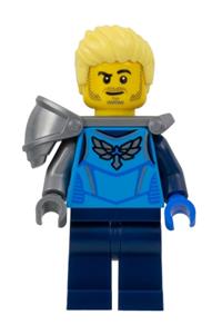 Stuntz Driver Minifigure - Male stunt driver with bright light yellow hair wearing a dark azure racing shirt, with dark blue legs and flat silver shoulder armor - cty1576