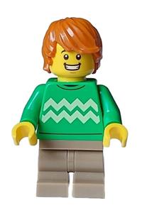 Boy - Bright Green Sweater, Dark Tan Medium Legs, Open Mouth Smile, Dark Orange Hair cty1582