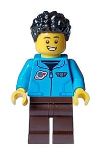 Male Minifigure - Male minifigure with dark azure jacket, dark brown legs, hearing aid, and black hair - cty1583