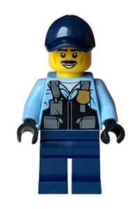 Police - City Officer Male, Safety Vest with Police Badge, Dark Blue Legs, Dark Blue Cap, Black Moustache cty1588