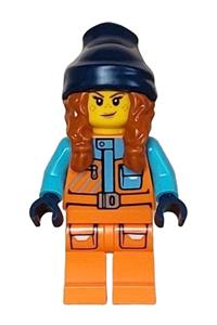 Arctic Explorer - Female, Orange Jacket, Dark Orange Braids with Dark Blue Beanie, Freckles cty1613