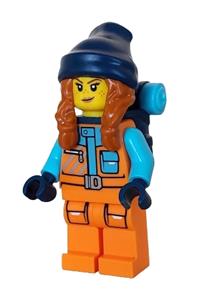 Arctic Explorer - Female, Orange Jacket, Dark Orange Braids with Dark Blue Beanie, Freckles, Backpack cty1614