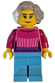 Female apartment building resident with medium azure legs, wearing a dark pink sweater and light bluish gray wavy hair - cty1622