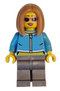Apartment Building Resident - Female resident in a medium azure crop top jacket with flat silver legs, medium nougat hair, and sunglasses - cty1623