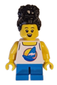 Girl child with black coiled hair in bun, wearing white tank top with sailboat and dark azure short legs, with freckles - cty1624