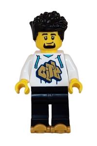Rollerskater Minifigure - Male rollerskater in a white hoodie with gold details, black legs, and pearl gold rollerskates - cty1625