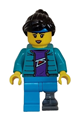 Female skateboarder in a dark turquoise jacket over a dark purple shirt, with a prosthetic leg - cty1628