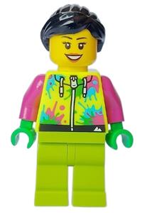 Mountain Bike Cyclist - Female, Neon Yellow Jacket with Paint Splotches, Lime Legs, Black Hair cty1631