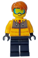 Male with dark orange hair wearing a bright light orange jacket, black legs, and ski goggles - cty1634