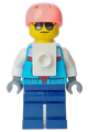 Male rock climber in a dark azure jacket, coral sports helmet, sunglasses, and dark blue legs - cty1635