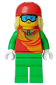 Skier - Female, Red Top, Bright Green Legs, Red Sports Helmet, Bright Light Yellow Long Hair, Ski Goggles - cty1638