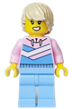 Female Tuk Tuk driver with bright pink hoodie, bright light blue legs, and tan hair - cty1642