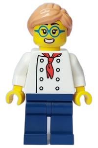 Pizza Chef - Female, White Torso with 8 Buttons, Dark Blue Legs, Nougat Hair, Glasses cty1646