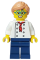 Pizza Chef - Female, White Torso with 8 Buttons, Dark Blue Legs, Nougat Hair, Glasses - cty1646