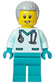Male veterinarian in light aqua scrubs with dark turquoise legs and light bluish gray hair - cty1649