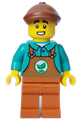 Male sanitary engineer, wearing a dark turquoise top, dark orange overalls and legs, and a reddish brown flat cap - cty1651