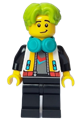 Male DJ with lime hair wearing a white jacket, dark turquoise headphones, and black legs - cty1653