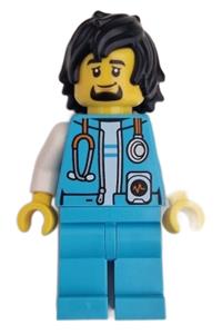 Arctic Explorer Minifigure - Male arctic explorer with black hair, a stethoscope, and medium azure legs - cty1658