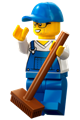 Male car cleaner wearing blue overalls over v-neck shirt, blue cap, glasses, and stubble, with blue legs - cty1661