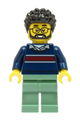 Dad with black hair, wearing a dark blue sweater with a dark red stripe and sand green legs - cty1663