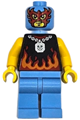 Male monster truck driver with a taco theme, wearing a black sleeveless shirt with flames, medium blue legs, and a wrestling mask - cty1668