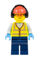 Airport Worker - Male, Neon Yellow Safety Vest, Dark Blue Legs, Red Construction Helmet with Black Ear Protectors \/ Headphones, Safety Glasses - cty1674