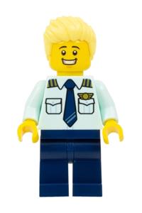 Passenger Plane Pilot - Male, Light Aqua Uniform Shirt with Tie, Dark Blue Legs, Bright Light Yellow Spiked Hair Swept Up cty1679