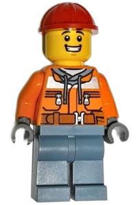 Construction Worker - Male, Orange Safety Jacket, Reflective Stripe, Sand Blue Hoodie, Sand Blue Legs, Red Construction Helmet cty1691