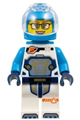 Female astronaut in a white suit with dark azure arms, wearing a dark azure helmet with backpack - cty1693