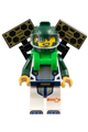 Male astronaut in a dark green helmet, with a bright green backpack with solar panels, wearing a white suit with dark green arms - cty1696