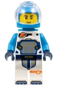 Astronaut Minifigure - Male astronaut wearing a dark azure helmet, backpack, and white suit with dark azure arms - cty1697