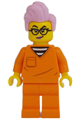 Female city jail prisoner with bright pink hair, wearing an orange prison jumpsuit and black glasses - cty1702