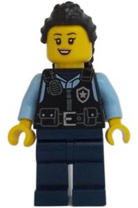 Police - City Officer Female, Black Safety Vest, Dark Blue Legs, Black Hair Long with Braided Ponytail cty1703