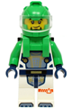 Male astronaut in a white spacesuit with bright green arms, helmet, backpack with solar panel, and goatee - cty1706