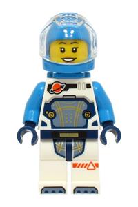 Astronaut Female Blue Minifigure - Female astronaut in a white spacesuit with dark azure arms, helmet, backpack, and a hearing aid - cty1707