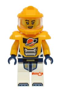 Astronaut Female Orange Minifigure - Female astronaut in a white spacesuit with bright light orange arms, helmet, and armor - cty1708