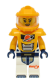 Female astronaut in a white spacesuit with bright light orange arms, helmet, and armor - cty1708