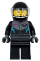Male race car driver in black, dark bluish gray, and dark turquoise racing suit with hawk, black legs, and helmet - cty1712