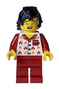 Fire - Male, White Jacket with Flames, Dark Red Legs, Black Tousled Hair cty1717