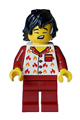 Male fireman with white jacket featuring flames, dark red legs, and black tousled hair - cty1717