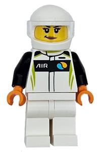 Race Car Driver - Female, White, Black and Lime Racing Suit, White Legs and Helmet cty1718