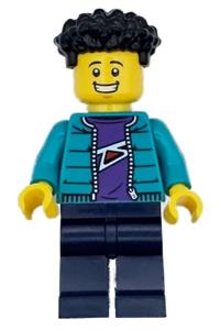 Race Photographer Minifigure - Male race photographer with black coiled hair, wearing a dark turquoise jacket and dark blue legs - cty1719