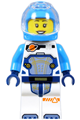 Female astronaut wearing a dark azure helmet and a white space suit with dark azure arms - cty1722