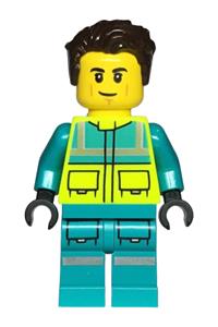 Paramedic - Male, Dark Turquoise and Neon Yellow Safety Vest, Legs with Silver Reflective Stripes, Dark Brown Hair cty1724