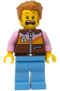 Camper Minifigure - Male camper with a reddish brown jacket, medium blue legs, and medium nougat tousled hair - cty1734