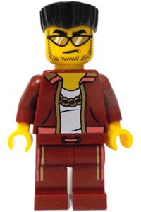 City Bandit Crook Male Minifigure - Male city bandit crook with dark red jacket and legs, black flat top hair - cty1738