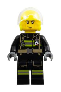 Fire - Male, Helicopter Pilot, Black Jacket and Legs with Reflective Stripes, Neon Yellow Flight Helmet cty1739