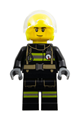 Male helicopter pilot with black jacket and legs with reflective stripes, wearing a neon yellow flight helmet - cty1739