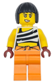 Police - City Bandit Crook Female, White Tank Top Cropped with Black Stripes, Orange Legs, Black Bob Cut Hair - cty1744